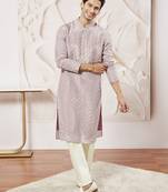lavender tissue silk zari embroidered kurta with satin pyjama set | 2-piece romantic festive ethnic wear
