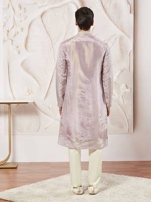 lavender tissue silk zari embroidered kurta with satin pyjama set | 2-piece romantic festive ethnic wear 5