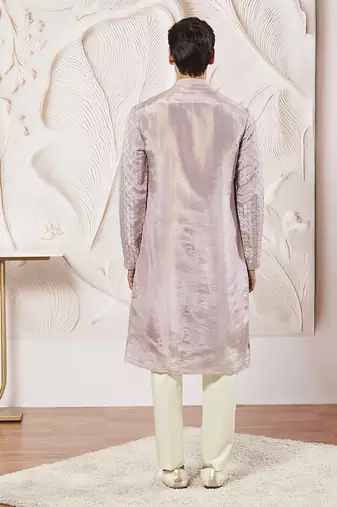 lavender tissue silk zari embroidered kurta with satin pyjama set | 2-piece romantic festive ethnic wear