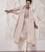 lavender tissue silk zari kurta with satin pyjama and lace dupatta set | 3-piece romantic festive ethnic wear