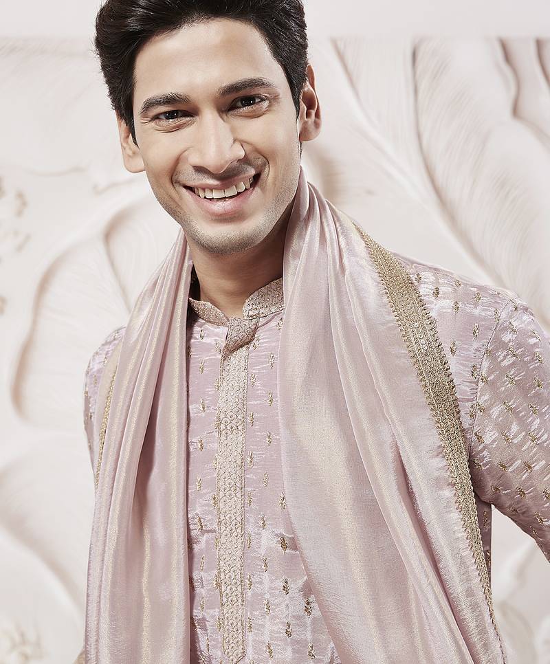 lavender tissue silk zari kurta with satin pyjama and lace dupatta set | 3-piece romantic festive ethnic wear