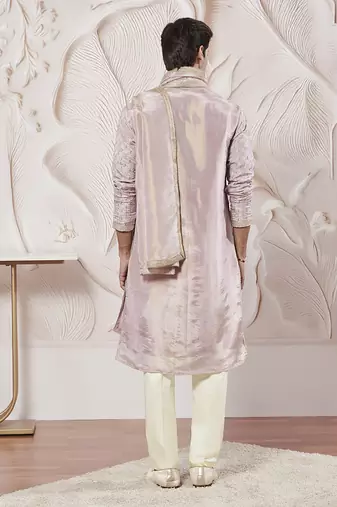 lavender tissue silk zari kurta with satin pyjama and lace dupatta set | 3-piece romantic festive ethnic wear