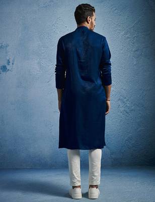 turquoise beaded silk blend kurta pyjama set | wedding festive wear 5