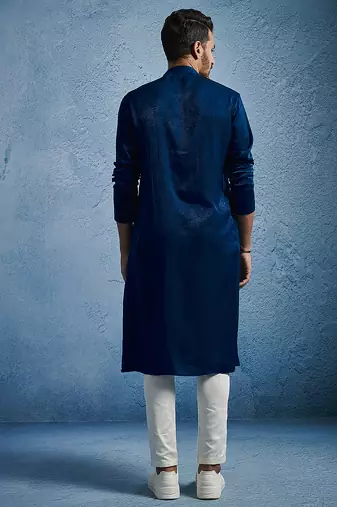 turquoise beaded silk blend kurta pyjama set | wedding festive wear