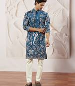 turquoise embroidered mercedes benz silk kurta pyjama set | wedding party wear