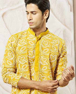 mustard embroidered fox georgette kurta pyjama set | festive party wear 3