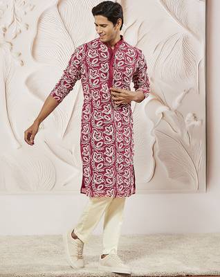 maroon embroidered fox georgette kurta pyjama set | festive party wear 1
