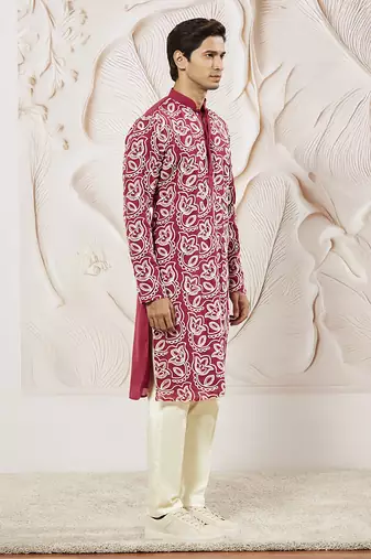 maroon embroidered fox georgette kurta pyjama set | festive party wear