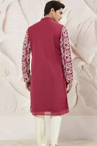 maroon embroidered fox georgette kurta pyjama set | festive party wear