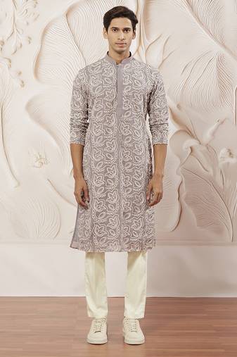 lavender embroidered fox georgette kurta pyjama set | festive party wear