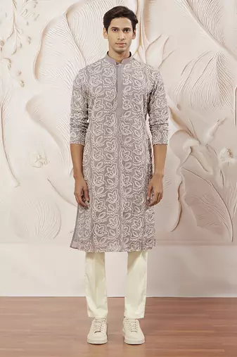 lavender embroidered fox georgette kurta pyjama set | festive party wear