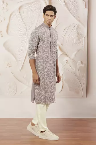 lavender embroidered fox georgette kurta pyjama set | festive party wear