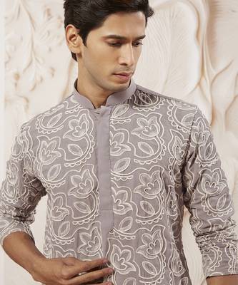 lavender embroidered fox georgette kurta pyjama set | festive party wear 3