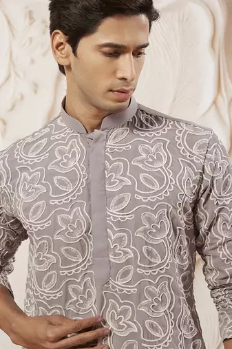 lavender embroidered fox georgette kurta pyjama set | festive party wear