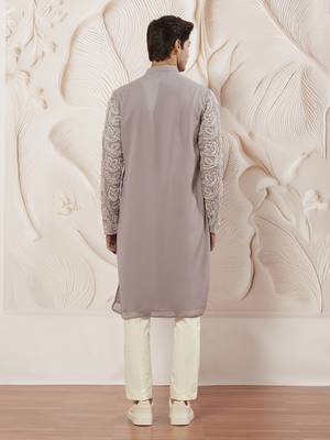 lavender embroidered fox georgette kurta pyjama set | festive party wear 4