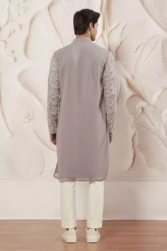 lavender embroidered fox georgette kurta pyjama set | festive party wear