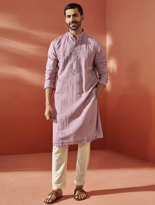 onion fendi silk mirror work embroidered kurta with cream satin pyjama | wedding 1