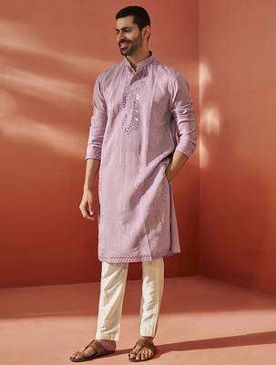onion fendi silk mirror work embroidered kurta with cream satin pyjama | wedding 2