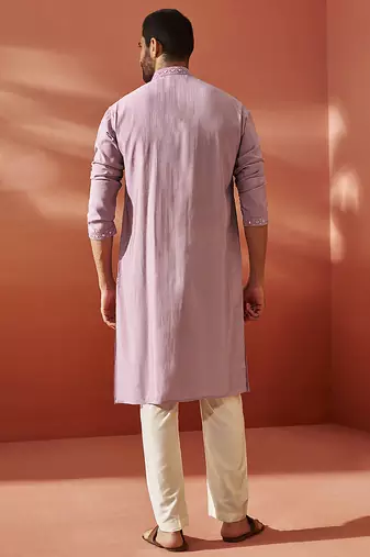 onion fendi silk mirror work embroidered kurta with cream satin pyjama | wedding