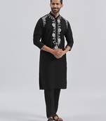 black hand embroidered viscose kurta pyjama set | wedding festive wear