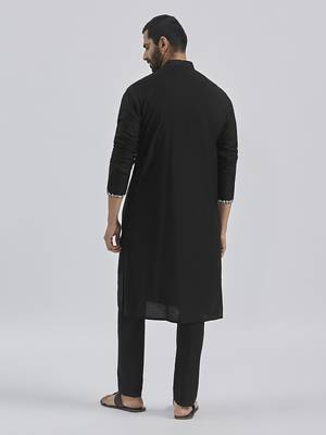 black hand embroidered viscose kurta pyjama set | wedding festive wear 4