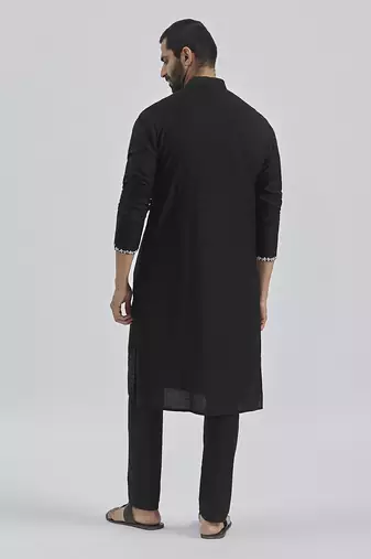 black hand embroidered viscose kurta pyjama set | wedding festive wear