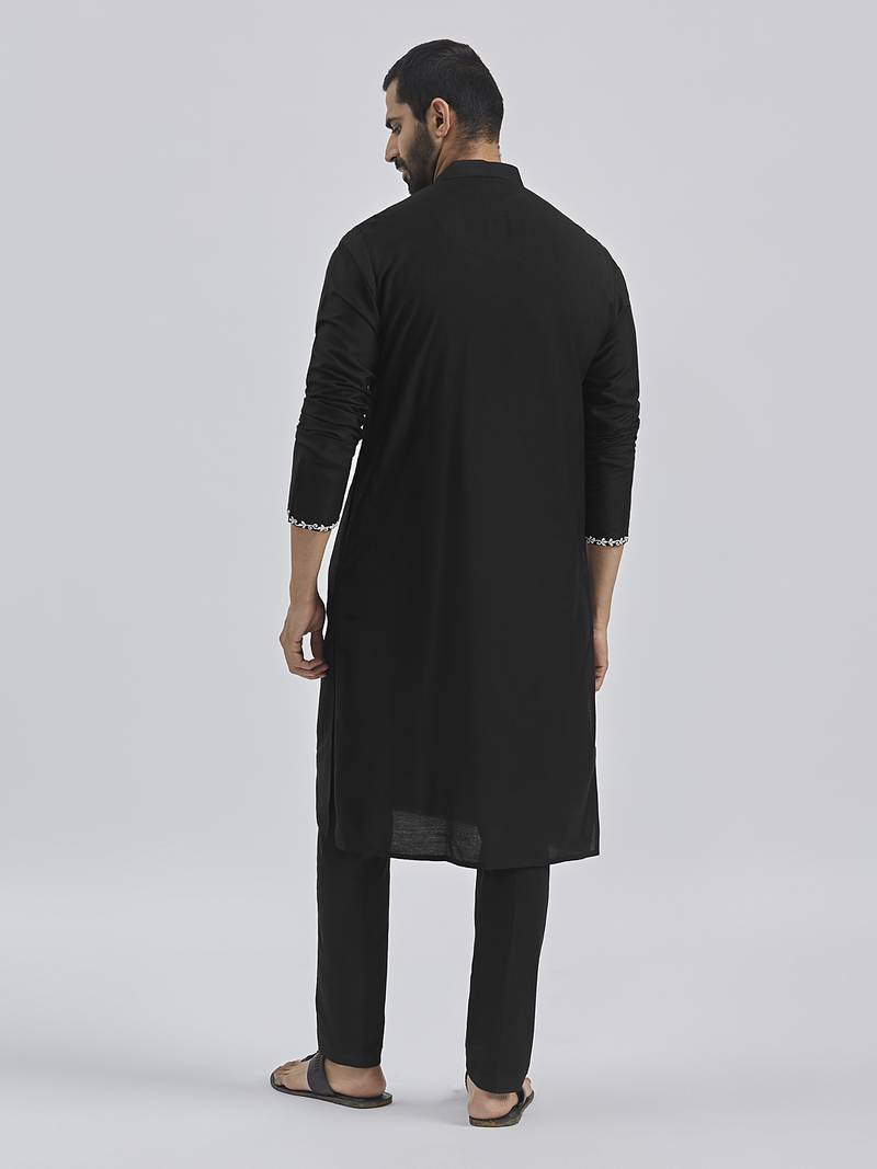 black hand embroidered viscose kurta pyjama set | wedding festive wear