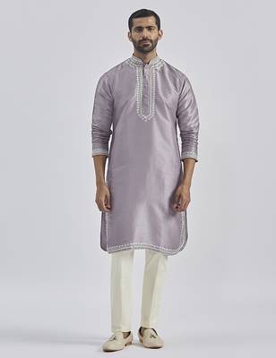 purple hand embroidered silk blend kurta pyjama set | wedding festive wear 2