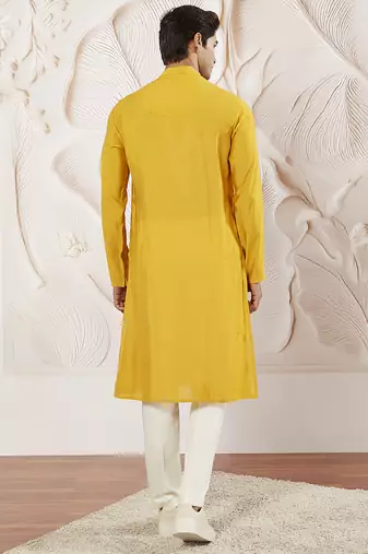 yellow embroidered fendi silk kurta pyjama set | wedding festive wear