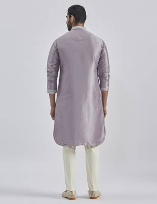 purple hand embroidered silk blend kurta pyjama set | wedding festive wear 5