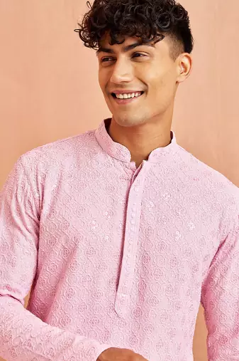 onion rayon chikankari sequin embroidered kurta pyjama set | festive party wear
