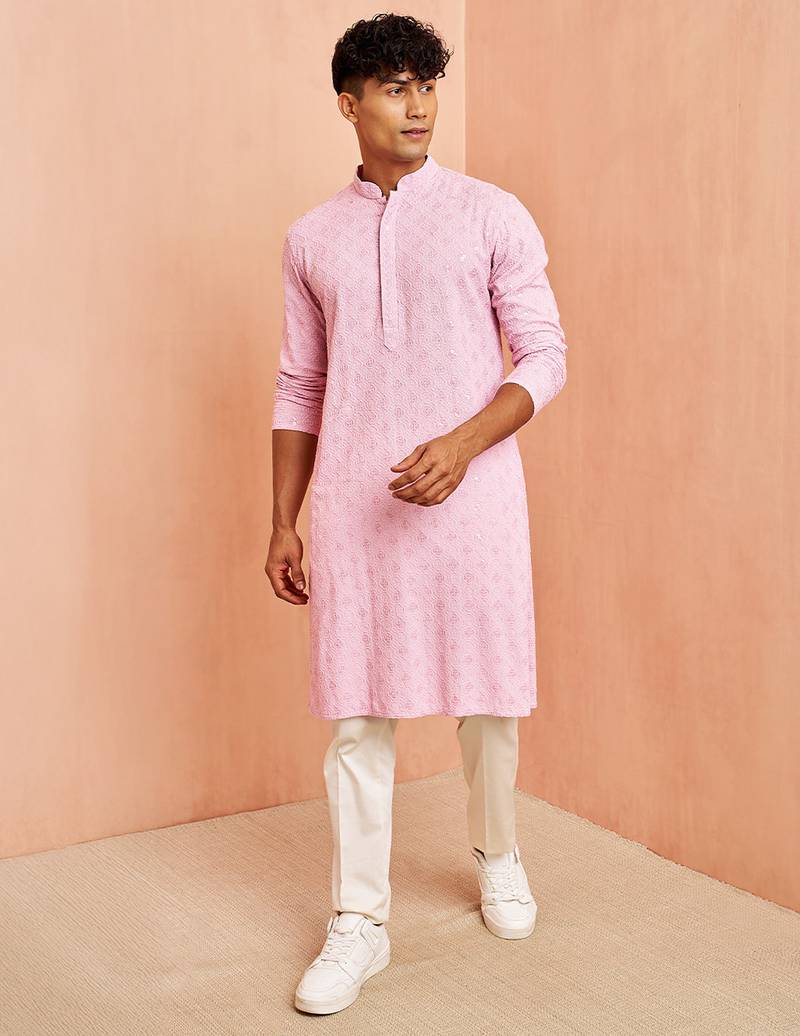 onion rayon chikankari sequin embroidered kurta pyjama set | festive party wear