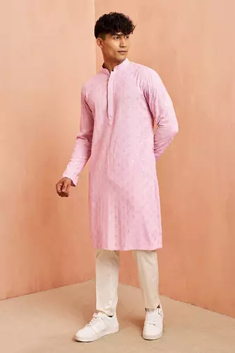 onion rayon chikankari sequin embroidered kurta pyjama set | festive party wear