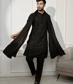 black rayon chikankari kurta pyjama dupatta set | wedding festive ethnic wear 3-piece