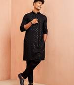 black rayon chikankari sequin embroidered kurta pyjama set | festive wedding wear