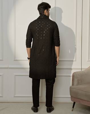 black rayon chikankari kurta pyjama dupatta set | wedding festive ethnic wear 3-piece 5