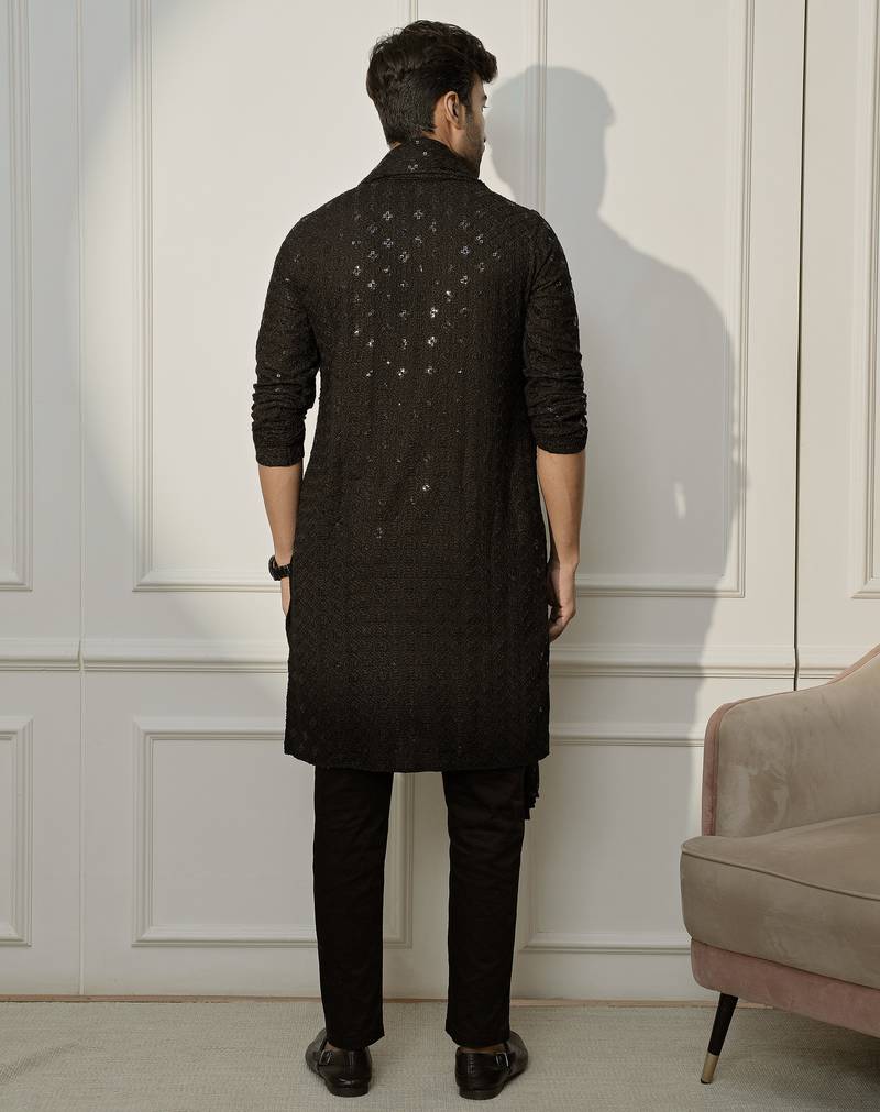 black rayon chikankari kurta pyjama dupatta set | wedding festive ethnic wear 3-piece