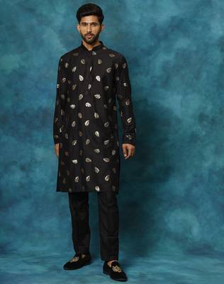 black viscose sequin embroidered kurta pyjama set | festive wedding wear 1