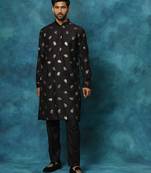 black viscose sequin embroidered kurta pyjama set | festive wedding wear