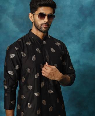 black viscose sequin embroidered kurta pyjama set | festive wedding wear 4