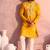 yellow thread embroidered cotton kurta with cream fine satin pyjama | festive ethnic set