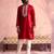red thread embroidered cotton kurta with cream fine satin pyjama | festive ethnic set