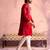 red thread embroidered cotton kurta with cream fine satin pyjama | festive ethnic set