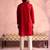 red thread embroidered cotton kurta with cream fine satin pyjama | festive ethnic set