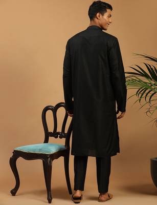 black silk blend kurta pyjama set with mirror work dupatta | festive & wedding wear 3