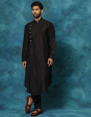 black asymmetric viscose kurta pyjama set | festive & wedding wear 1