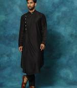 black asymmetric viscose kurta pyjama set | festive & wedding wear