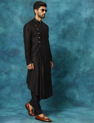black asymmetric viscose kurta pyjama set | festive & wedding wear 2