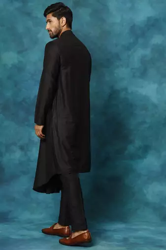 black asymmetric viscose kurta pyjama set | festive & wedding wear