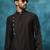 black asymmetric viscose kurta pyjama set | festive & wedding wear